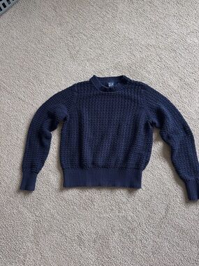 GAP women’s Navy Textured Knit Crewneck Sweater